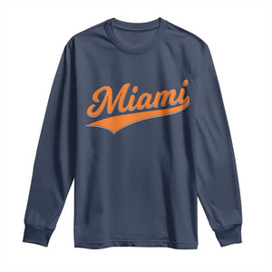 Vintage Miami Long Sleeve Shirt Florida FL Varsity Script Retro Vintage Athletic Sports TS10 Navy Print Your Wear