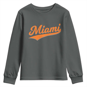 Vintage Miami Youth Sweatshirt Florida FL Varsity Script Retro Vintage Athletic Sports TS10 Dark Heather Print Your Wear