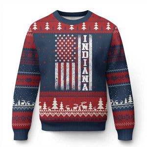Indiana Fan Ugly Christmas Sweater Classic Retro City USA Flag Patriotic American TS10 Navy Red Print Your Wear