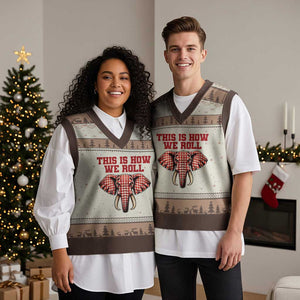 Alabama Fan V-Neck Knit Sweater Vest This Is How We Roll Elephant Bama Mascot Game Day TS10 Mocha Mousse Print Your Wear