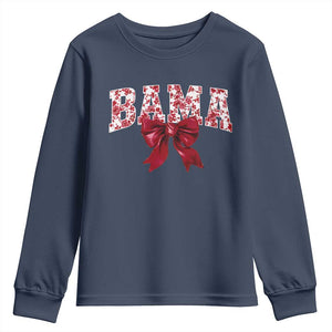 Vintage Bama Coquette Bow Youth Sweatshirt Retro Varsity Alabama Football Lover AL State TS10 Navy Print Your Wear