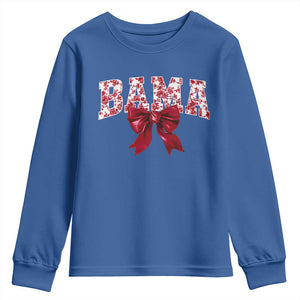 Vintage Bama Coquette Bow Youth Sweatshirt Retro Varsity Alabama Football Lover AL State TS10 Royal Blue Print Your Wear