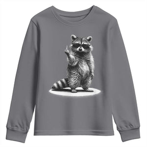 Raccoon Meme Youth Sweatshirt Middle Finger Trash Panda Sarcastic Humor TS10 Charcoal Print Your Wear
