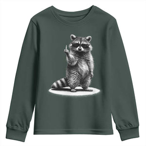 Raccoon Meme Youth Sweatshirt Middle Finger Trash Panda Sarcastic Humor TS10 Dark Forest Green Print Your Wear