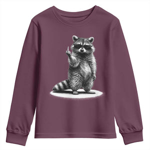 Raccoon Meme Youth Sweatshirt Middle Finger Trash Panda Sarcastic Humor TS10 Maroon Print Your Wear