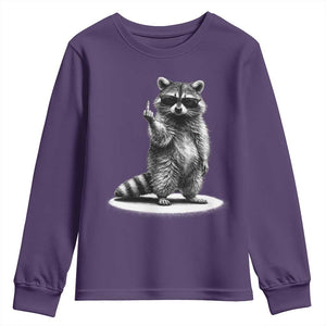 Raccoon Meme Youth Sweatshirt Middle Finger Trash Panda Sarcastic Humor TS10 Purple Print Your Wear