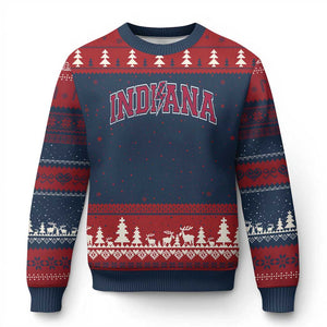 Indiana Ugly Christmas Sweater Vintage Retro Varsity City Lightning Bolt Checkered TS10 Navy Red Print Your Wear