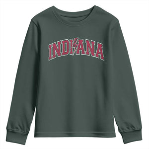 Indiana Youth Sweatshirt Vintage Retro Varsity City Lightning Bolt Checkered TS10 Dark Forest Green Print Your Wear