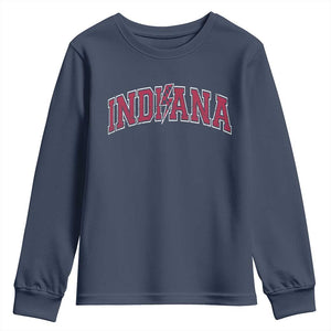 Indiana Youth Sweatshirt Vintage Retro Varsity City Lightning Bolt Checkered TS10 Navy Print Your Wear