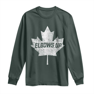 Elbows Up Canada Long Sleeve Shirt True North Strong and Free Maple Leaf Proud Canadian TS10 Dark Forest Green Print Your Wear