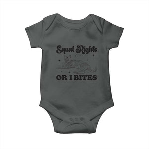 Feminist Cat Baby Onesie Equal Rights or I Bites Human Rights TS10 Dark Heather Print Your Wear