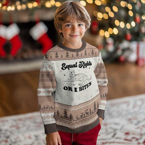 Feminist Cat Ugly Christmas Sweater Equal Rights or I Bites Human Rights TS10 Mocha Mousse Print Your Wear