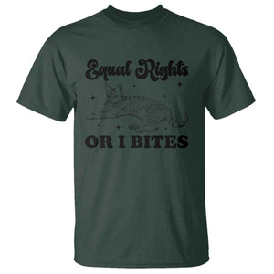 Feminist Cat T Shirt Equal Rights or I Bites Human Rights TS10 Dark Forest Green Print Your Wear