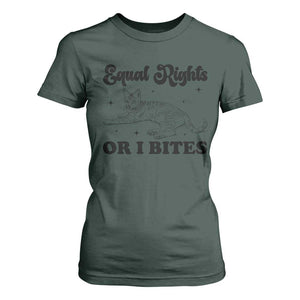 Feminist Cat T Shirt For Women Equal Rights or I Bites Human Rights TS10 Dark Forest Green Print Your Wear