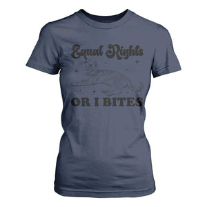 Feminist Cat T Shirt For Women Equal Rights or I Bites Human Rights TS10 Navy Print Your Wear