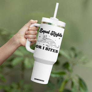 Feminist Cat Tumbler With Handle Equal Rights or I Bites Human Rights TS10 Print Your Wear