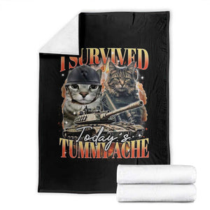 Tummy Ache Survivor Cat Meme Throw Blanket Funny Saying Cats Bootleg TS10 Black Print Your Wear