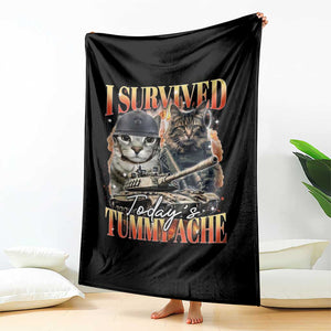 Tummy Ache Survivor Cat Meme Throw Blanket Funny Saying Cats Bootleg TS10 Print Your Wear