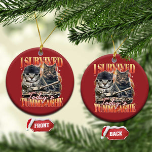 Tummy Ache Survivor Cat Meme Christmas Ornament Funny Saying Cats Bootleg TS10 Circle Red Print Your Wear
