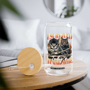 Tummy Ache Survivor Cat Meme Glass Can Funny Saying Cats Bootleg TS10 Print Your Wear