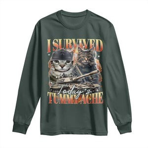Tummy Ache Survivor Cat Meme Long Sleeve Shirt Funny Saying Cats Bootleg TS10 Dark Forest Green Print Your Wear