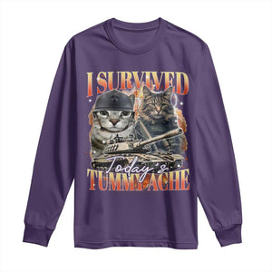 Tummy Ache Survivor Cat Meme Long Sleeve Shirt Funny Saying Cats Bootleg TS10 Purple Print Your Wear