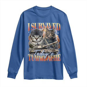 Tummy Ache Survivor Cat Meme Long Sleeve Shirt Funny Saying Cats Bootleg TS10 Royal Blue Print Your Wear