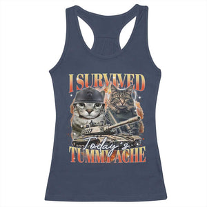 Tummy Ache Survivor Cat Meme Racerback Tank Top Funny Saying Cats Bootleg TS10 Navy Print Your Wear