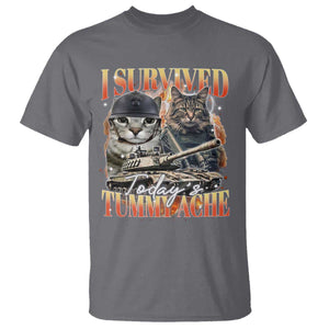 Tummy Ache Survivor Cat Meme T Shirt Funny Saying Cats Bootleg TS10 Charcoal Print Your Wear
