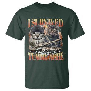 Tummy Ache Survivor Cat Meme T Shirt Funny Saying Cats Bootleg TS10 Dark Forest Green Print Your Wear
