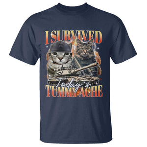 Tummy Ache Survivor Cat Meme T Shirt Funny Saying Cats Bootleg TS10 Navy Print Your Wear