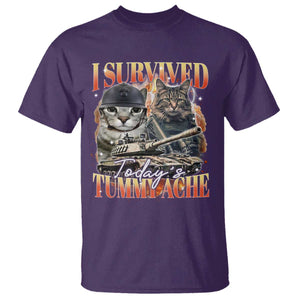Tummy Ache Survivor Cat Meme T Shirt Funny Saying Cats Bootleg TS10 Purple Print Your Wear