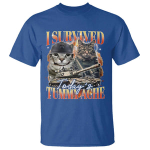 Tummy Ache Survivor Cat Meme T Shirt Funny Saying Cats Bootleg TS10 Royal Blue Print Your Wear