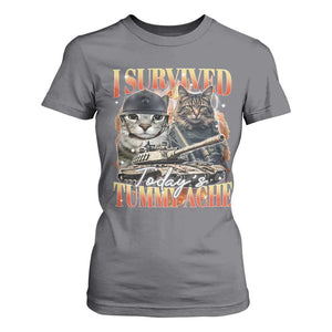 Tummy Ache Survivor Cat Meme T Shirt For Women Funny Saying Cats Bootleg TS10 Charcoal Print Your Wear