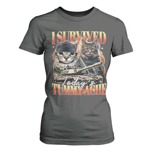Tummy Ache Survivor Cat Meme T Shirt For Women Funny Saying Cats Bootleg TS10 Dark Heather Print Your Wear