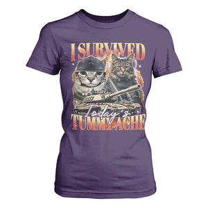 Tummy Ache Survivor Cat Meme T Shirt For Women Funny Saying Cats Bootleg TS10 Purple Print Your Wear