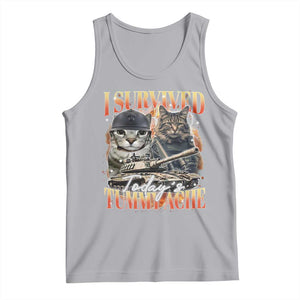 Tummy Ache Survivor Cat Meme Tank Top Funny Saying Cats Bootleg TS10 Athletic Heather Print Your Wear