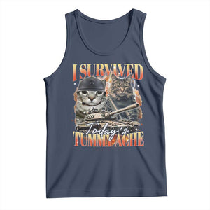 Tummy Ache Survivor Cat Meme Tank Top Funny Saying Cats Bootleg TS10 Navy Print Your Wear