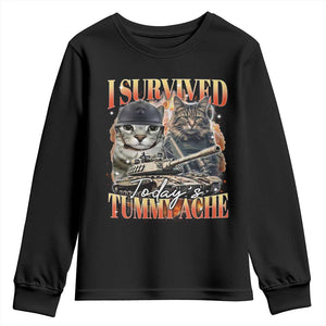 Tummy Ache Survivor Cat Meme Youth Sweatshirt Funny Saying Cats Bootleg TS10 Black Print Your Wear