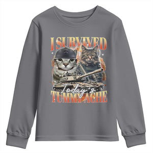 Tummy Ache Survivor Cat Meme Youth Sweatshirt Funny Saying Cats Bootleg TS10 Charcoal Print Your Wear