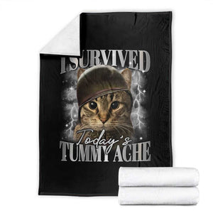 Tummy Ache Survivor Cat Meme Throw Blanket Funny Saying Cats Cat Bootleg TS10 Black Print Your Wear