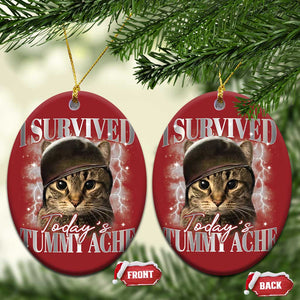 Tummy Ache Survivor Cat Meme Christmas Ornament Funny Saying Cats Cat Bootleg TS10 Oval Red Print Your Wear