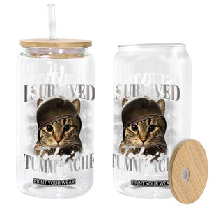 Tummy Ache Survivor Cat Meme Glass Can Funny Saying Cats Cat Bootleg TS10 Print Your Wear