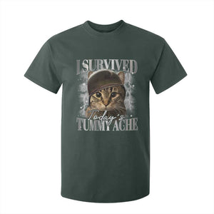 Tummy Ache Survivor Cat Meme T Shirt For Kid Funny Saying Cats Cat Bootleg TS10 Dark Forest Green Print Your Wear