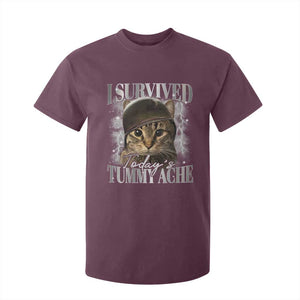 Tummy Ache Survivor Cat Meme T Shirt For Kid Funny Saying Cats Cat Bootleg TS10 Maroon Print Your Wear