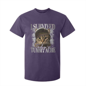 Tummy Ache Survivor Cat Meme T Shirt For Kid Funny Saying Cats Cat Bootleg TS10 Purple Print Your Wear