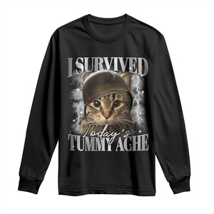 Tummy Ache Survivor Cat Meme Long Sleeve Shirt Funny Saying Cats Cat Bootleg TS10 Black Print Your Wear