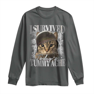 Tummy Ache Survivor Cat Meme Long Sleeve Shirt Funny Saying Cats Cat Bootleg TS10 Dark Heather Print Your Wear