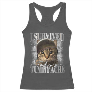Tummy Ache Survivor Cat Meme Racerback Tank Top Funny Saying Cats Cat Bootleg TS10 Dark Heather Print Your Wear