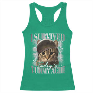 Tummy Ache Survivor Cat Meme Racerback Tank Top Funny Saying Cats Cat Bootleg TS10 Irish Green Print Your Wear